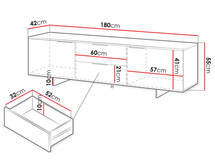 Meuble TV 2 tiroirs beige 180 cm Canterbury