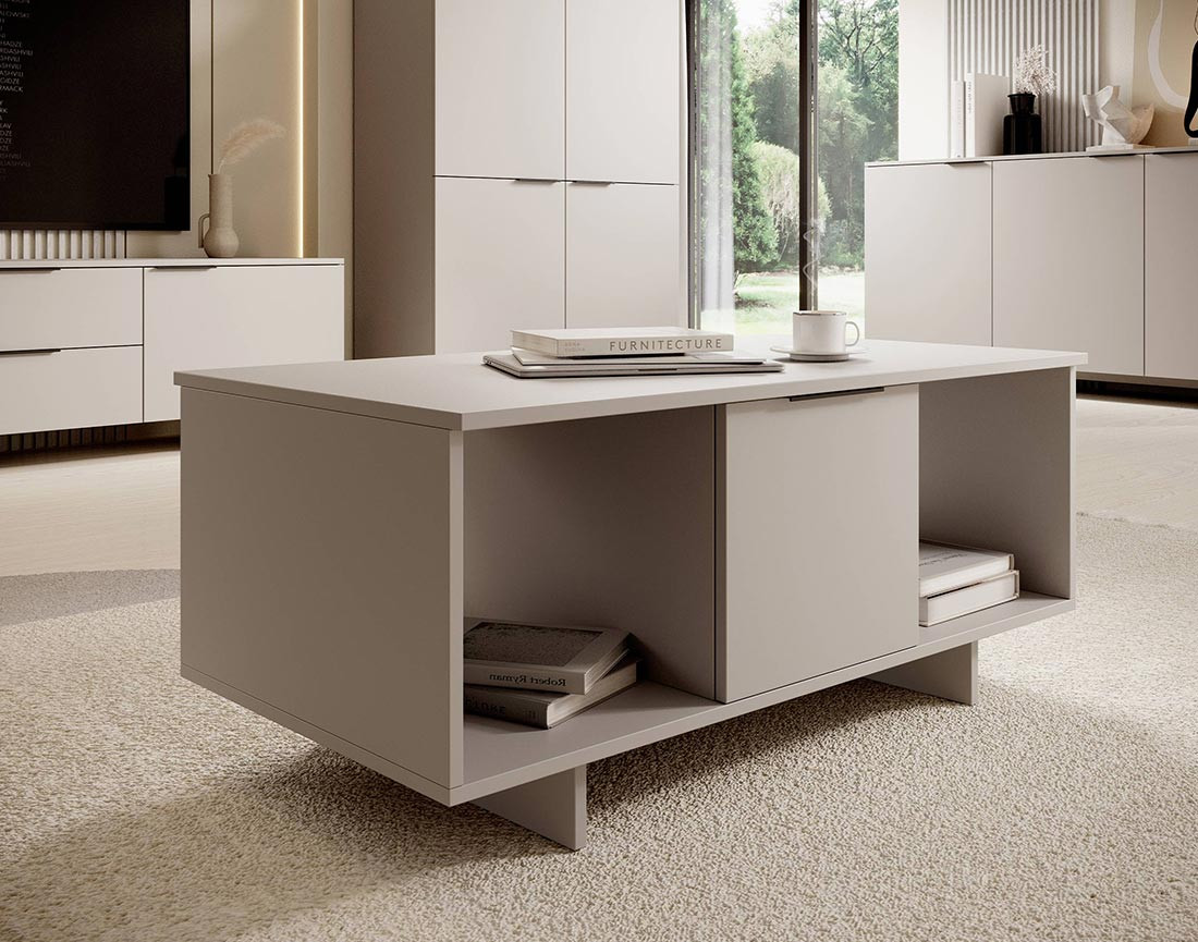 Table basse beige 2 niches et 2 portes 100 cm Canterbury