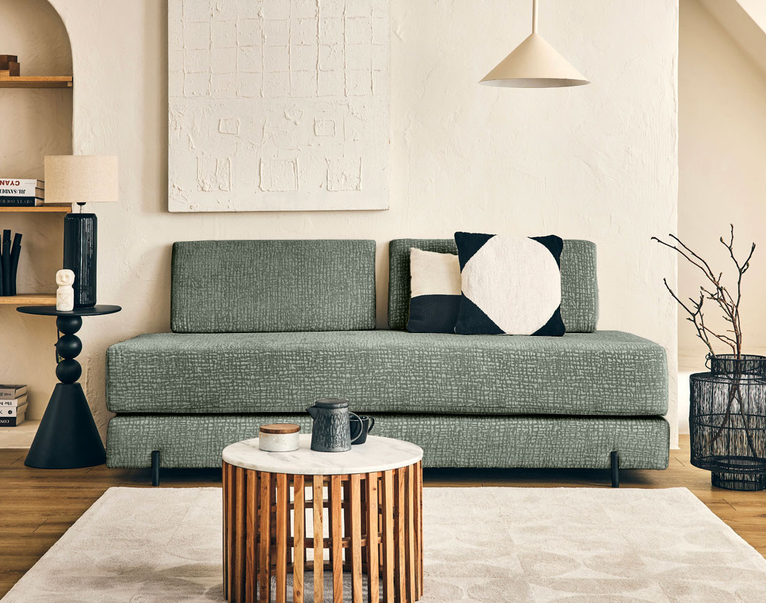 Banquette 3 places convertible en tissu velours relief Brescia