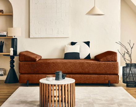 Banquette 3 places convertible en tissu velours relief Brescia