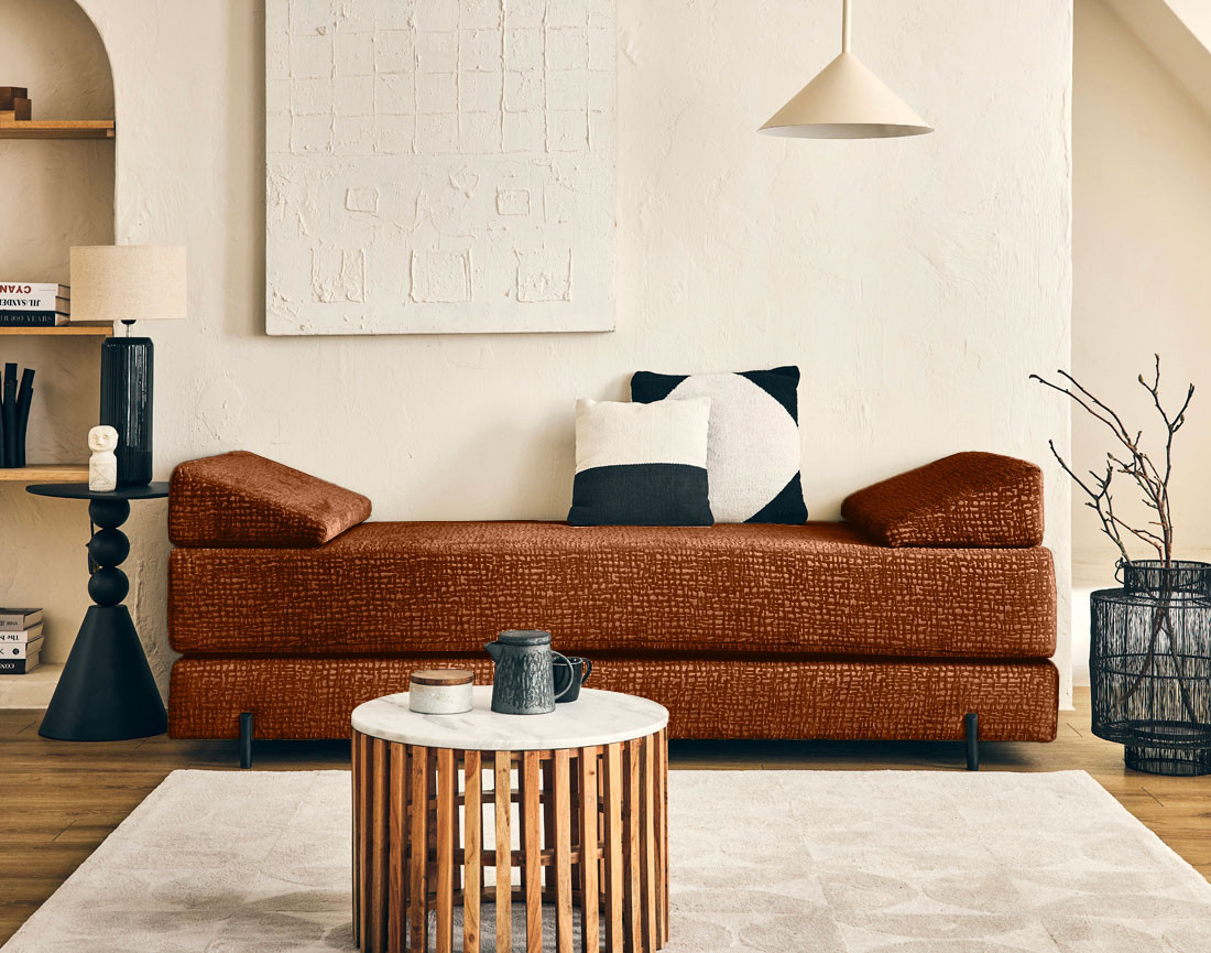 Banquette 3 places convertible en tissu velours relief Brescia