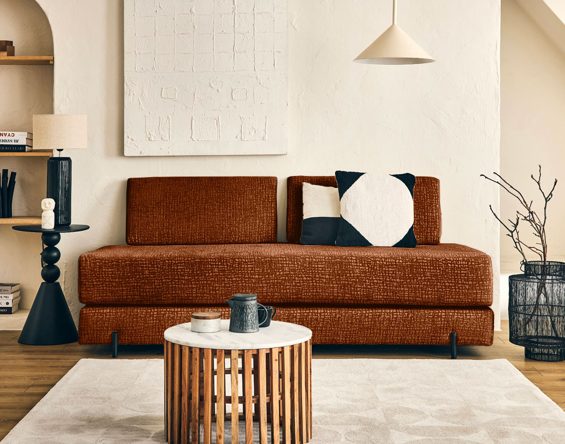 Banquette 3 places convertible en tissu velours relief Brescia