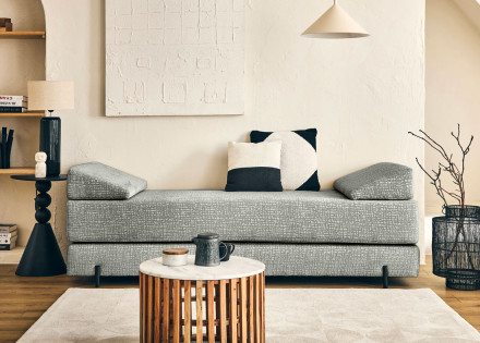 Banquette 3 places convertible en tissu velours relief Brescia