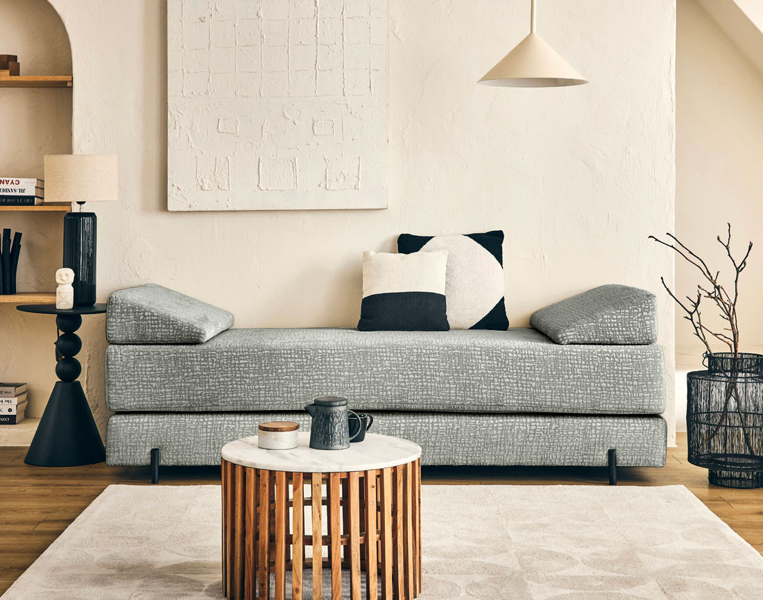 Banquette 3 places convertible en tissu velours relief Brescia Banquette 3 places convertible en tissu velours relief Brescia