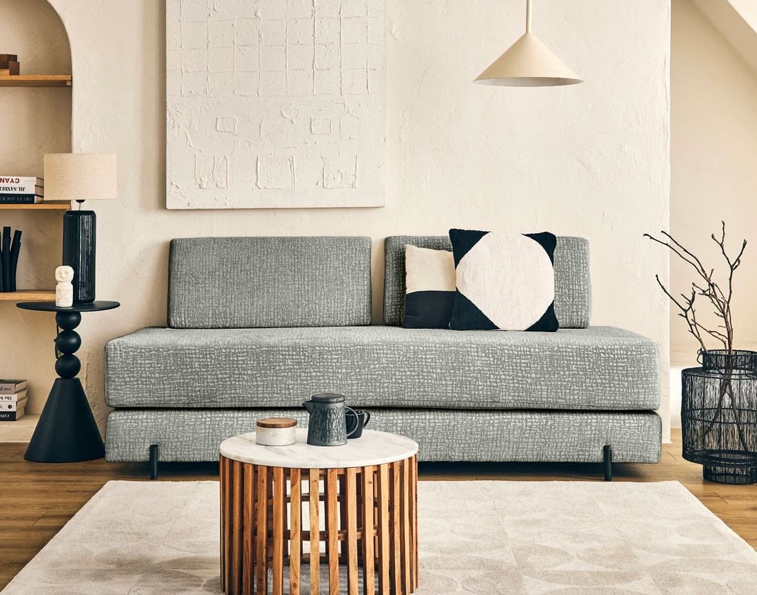Banquette 3 places convertible en tissu velours relief Brescia Banquette 3 places convertible en tissu velours relief Brescia