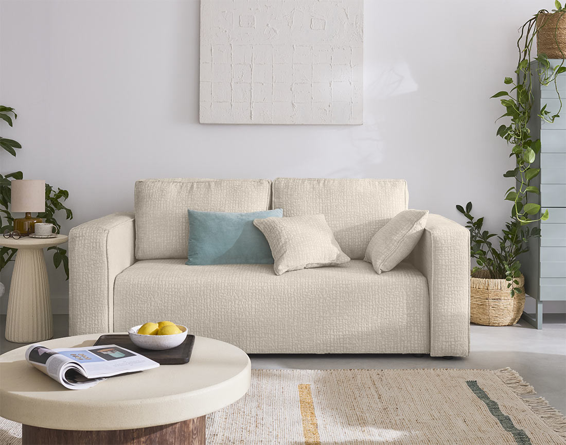 Canapé droit 2 places en tissu velours relief Topaze Canapé droit 2 places en tissu velours relief Topaze