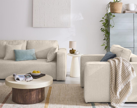 Canapé droit 2 places en tissu velours relief Topaze