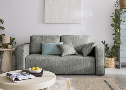 Canapé droit 2 places en tissu velours relief Topaze