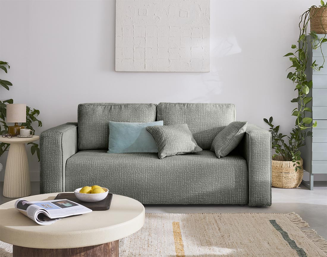 Canapé droit 2 places en tissu velours relief Topaze Canapé droit 2 places en tissu velours relief Topaze