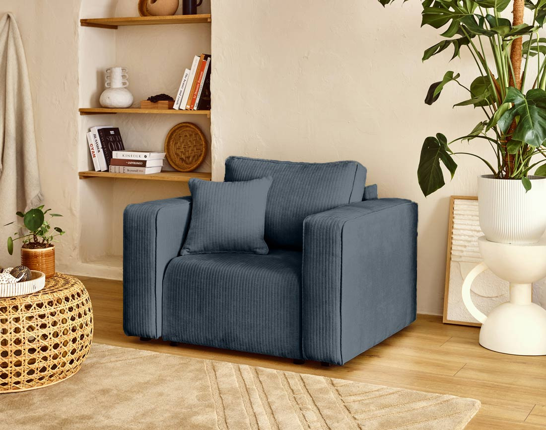 Fauteuil en velours côtelé plat Topaze