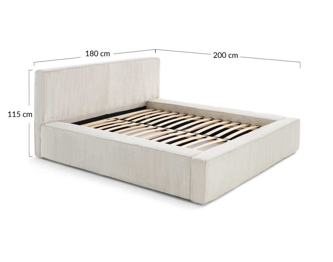 Lit coffre 180x200 cm sommier inclus velours côtelé Topaze