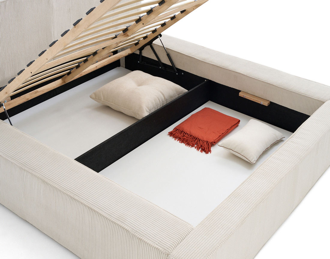 Lit coffre 180x200 cm sommier inclus velours côtelé Topaze