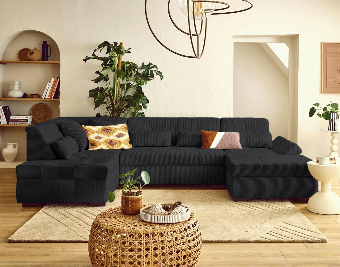 Canapé panoramique d'angle gauche 7 places en velours côtelé Vermont S Canapé panoramique d'angle gauche 7 places en velours côtelé Vermont S