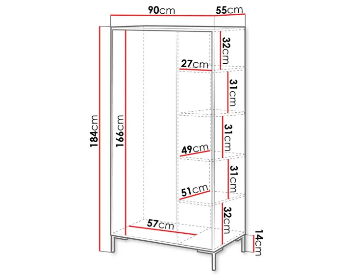 Armoire bois et noir 184x90 cm Cambridge