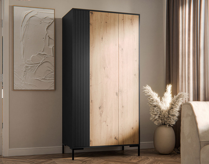 Armoire bois et noir 184x90 cm Cambridge