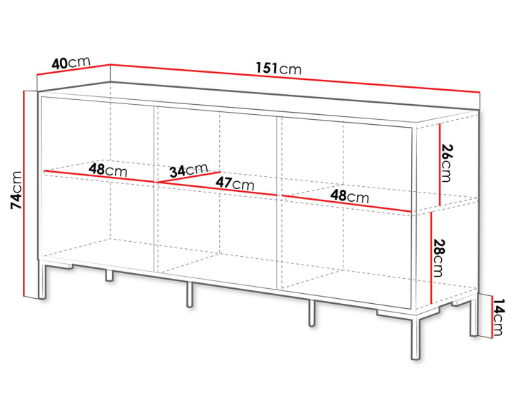 Buffet bas bois et noir 150 cm Cambridge