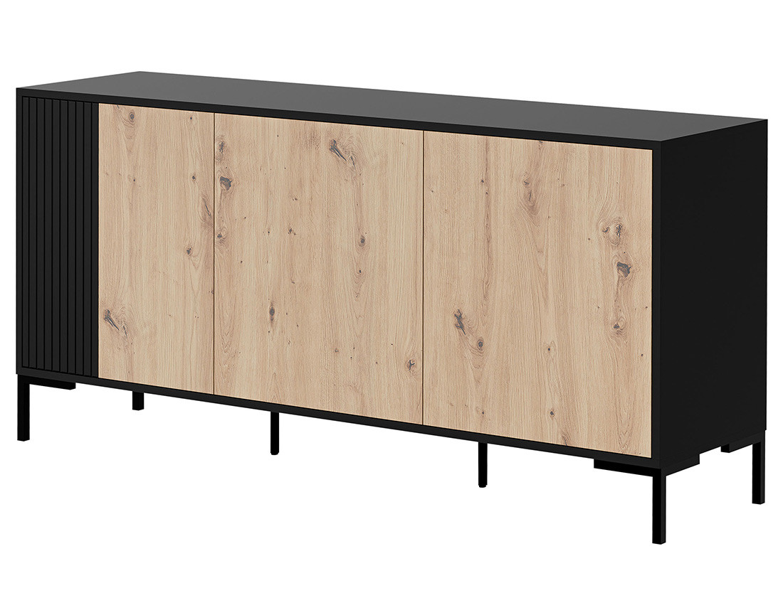 Buffet bas bois et noir 3 portes 150 cm Cambridge