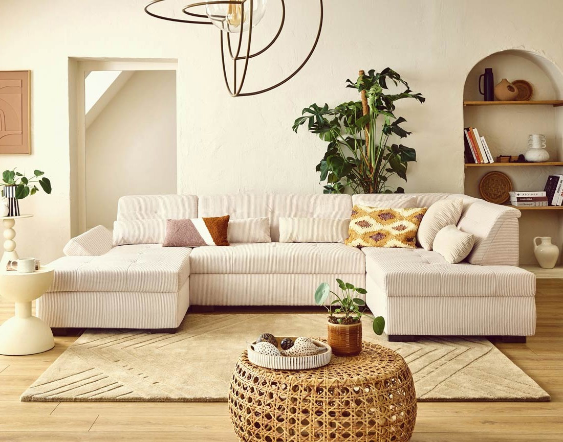 Canapé panoramique d'angle droit 7 places en velours côtelé Vermont S Canapé panoramique d'angle droit 7 places en velours côtelé Vermont S