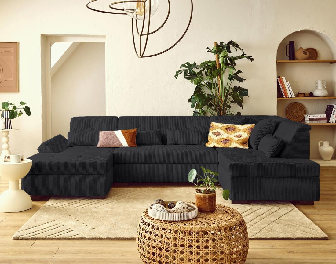 Canapé panoramique d'angle droit 7 places en velours côtelé Vermont S Canapé panoramique d'angle droit 7 places en velours côtelé Vermont S