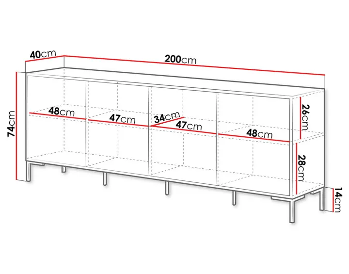 Buffet bas bois et noir 200 cm Cambridge