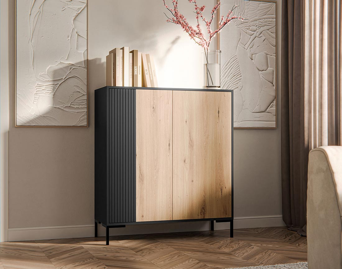 Buffet haut bois et noir 2 portes 129 cm Cambridge