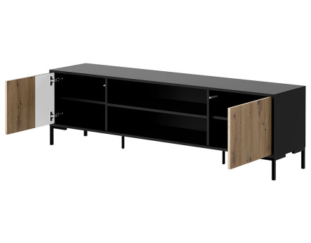 Meuble TV bois et noir 2 portes et 2 niches 180 cm Cambridge