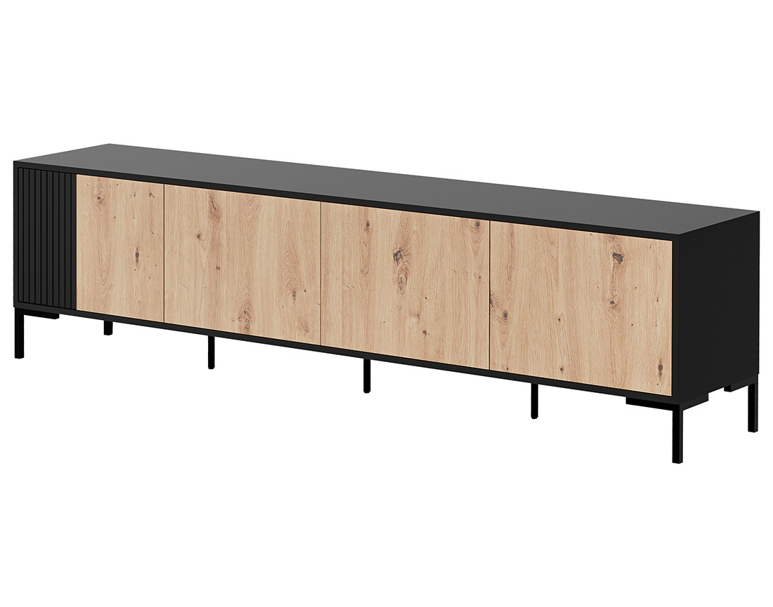 Meuble TV bois et noir 4 portes 200 cm Cambridge