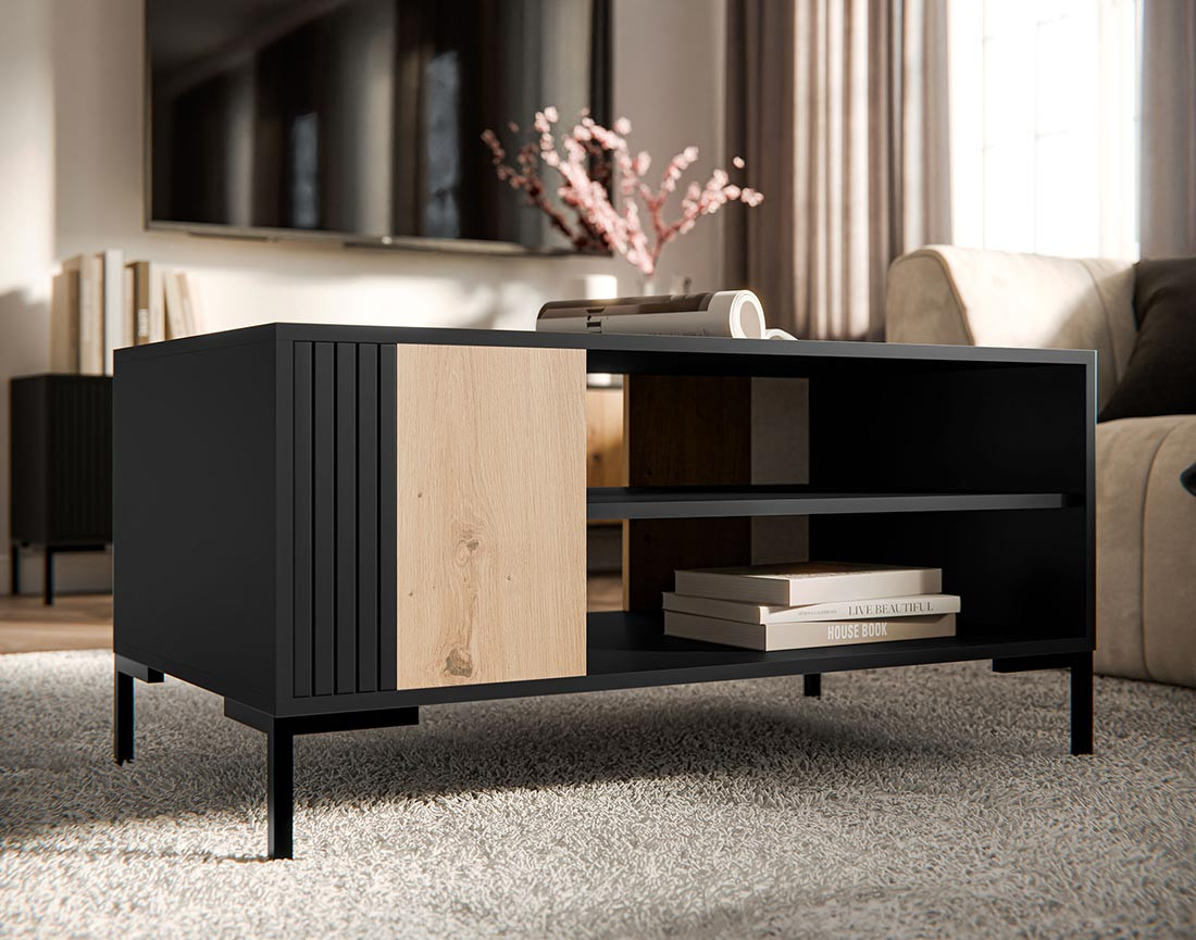 Table basse bois et noir 2 niches 100 cm Cambridge