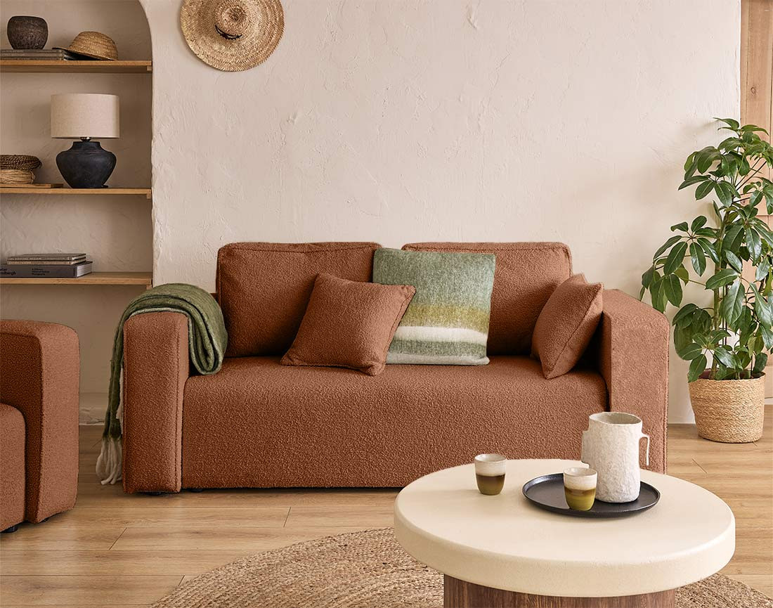 Canapé droit 2 places en tissu bouclette Topaze