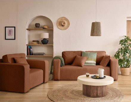 Canapé droit 2 places en tissu bouclette Topaze