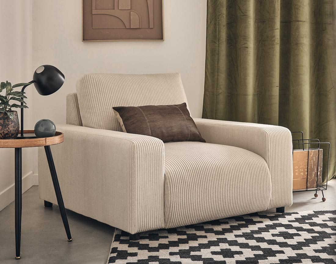 Fauteuil en velours côtelé Pivoine