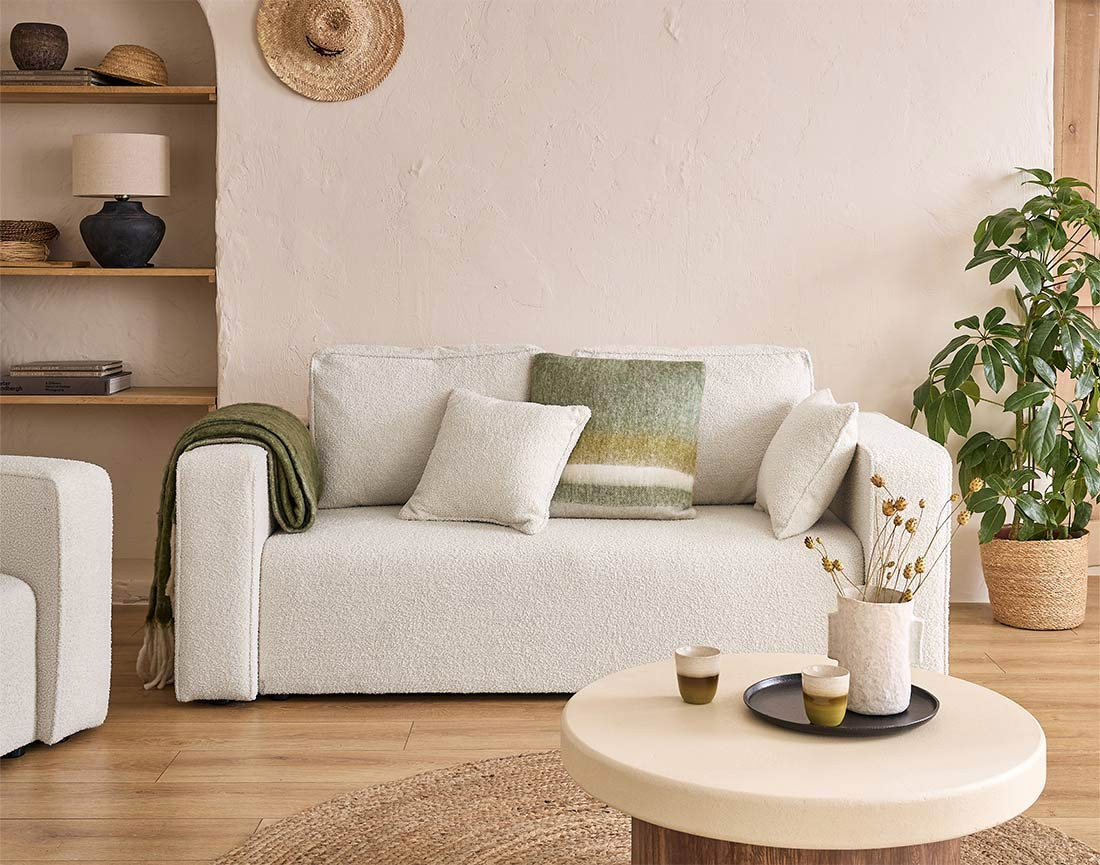 Canapé droit 2 places en tissu bouclette Topaze Canapé droit 2 places en tissu bouclette Topaze