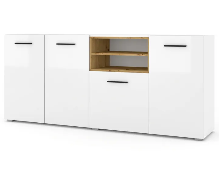 Buffet bas blanc et bois 198 cm Leolio