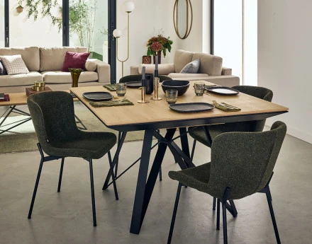 Table à manger carrée extensible bois et métal 120 à 212 cm Belize