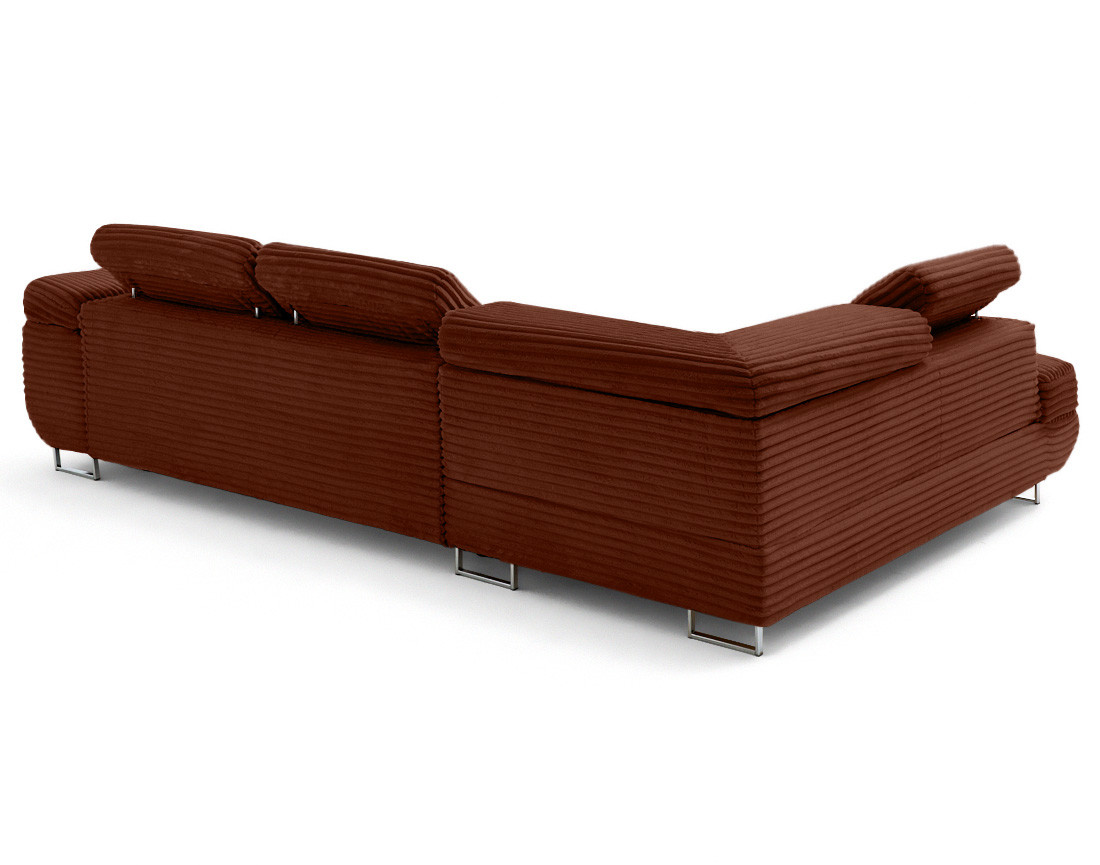 Canapé d'angle gauche 5 places convertible avec coffre et têtières en velours côtelé grosses côtes Zaria