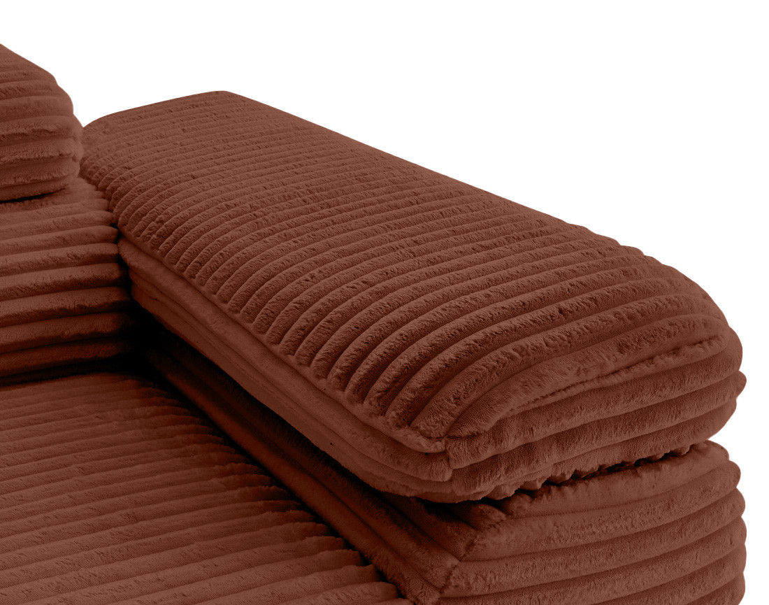 Canapé d'angle gauche 5 places convertible avec coffre et têtières en velours côtelé grosses côtes Zaria