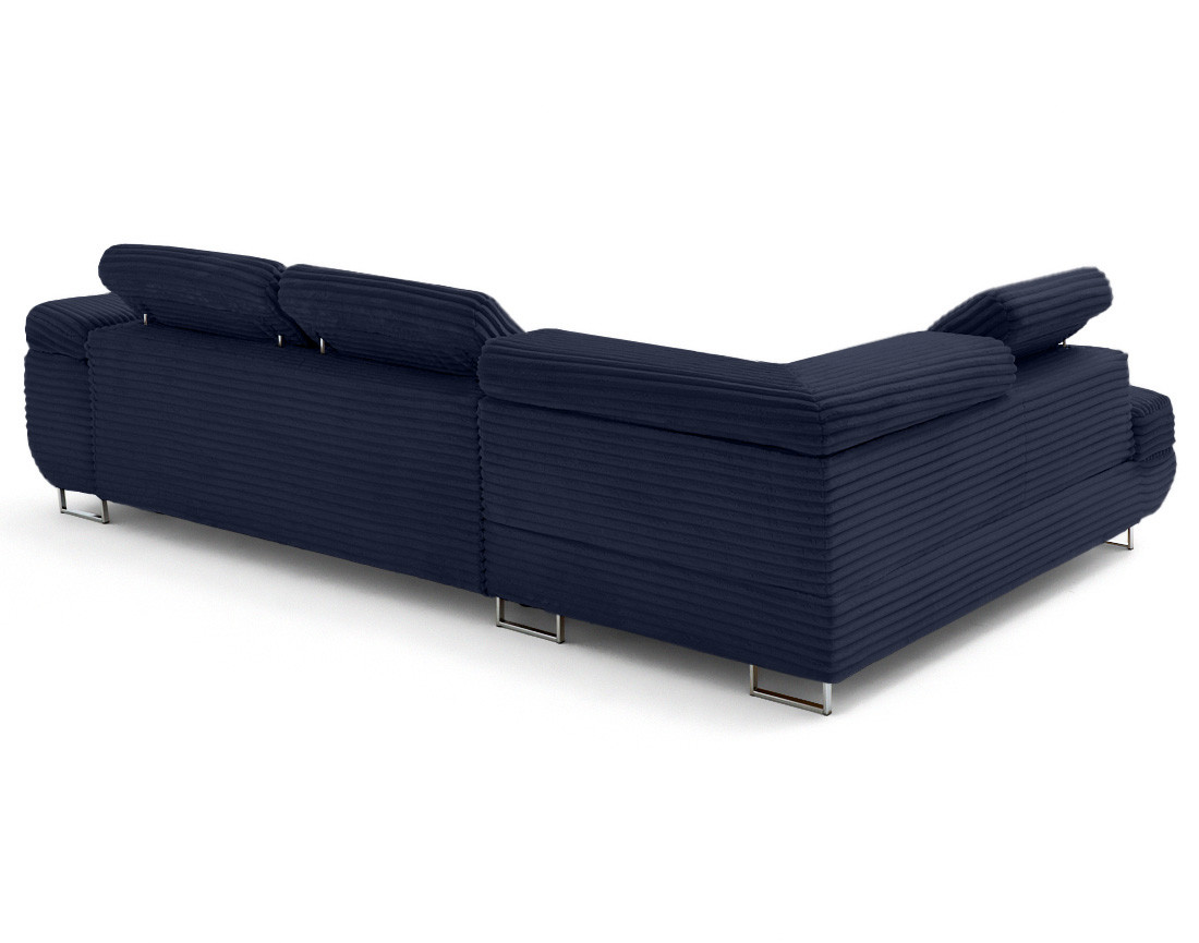 Canapé d'angle gauche 5 places convertible avec coffre et têtières en velours côtelé grosses côtes Zaria