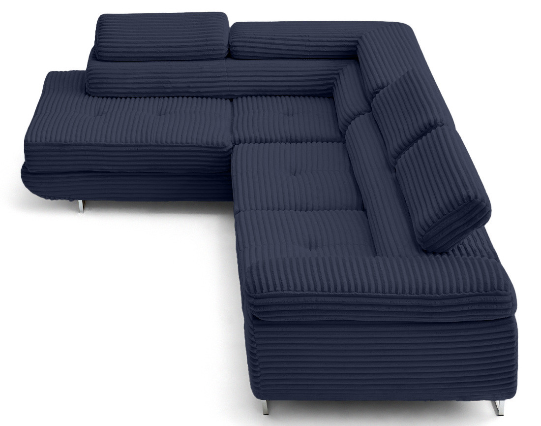 Canapé d'angle gauche 5 places convertible avec coffre et têtières en velours côtelé grosses côtes Zaria