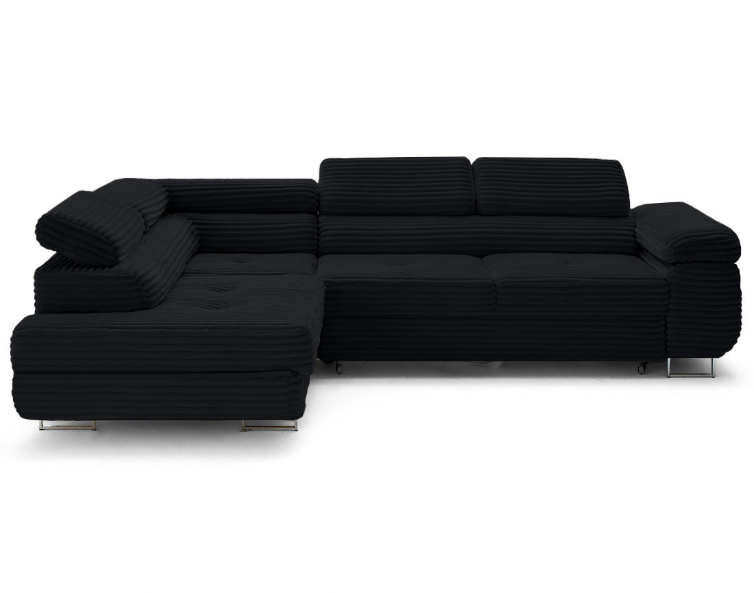 Canapé d'angle gauche 5 places convertible avec coffre et têtières en velours côtelé grosses côtes Zaria Canapé d'angle gauche 5 places convertible avec coffre et têtières en velours côtelé grosses côtes Zaria