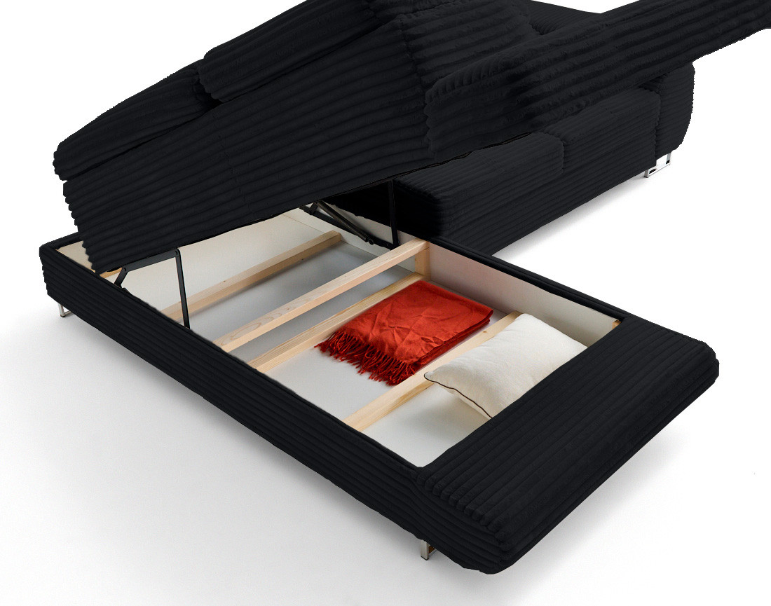 Canapé d'angle gauche 5 places convertible avec coffre et têtières en velours côtelé grosses côtes Zaria Canapé d'angle gauche 5 places convertible avec coffre et têtières en velours côtelé grosses côtes Zaria