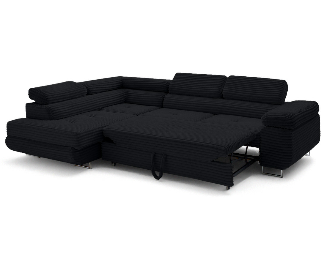 Canapé d'angle gauche 5 places convertible avec coffre et têtières en velours côtelé grosses côtes Zaria Canapé d'angle gauche 5 places convertible avec coffre et têtières en velours côtelé grosses côtes Zaria