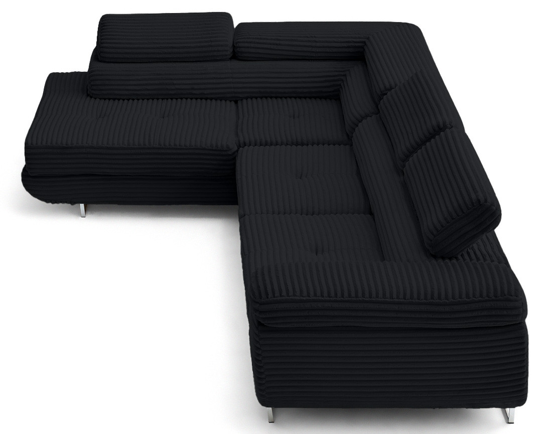 Canapé d'angle gauche 5 places convertible avec coffre et têtières en velours côtelé grosses côtes Zaria Canapé d'angle gauche 5 places convertible avec coffre et têtières en velours côtelé grosses côtes Zaria