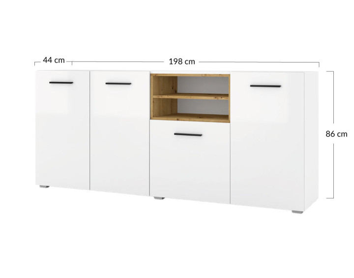 Buffet bas blanc et bois 198 cm Leolio