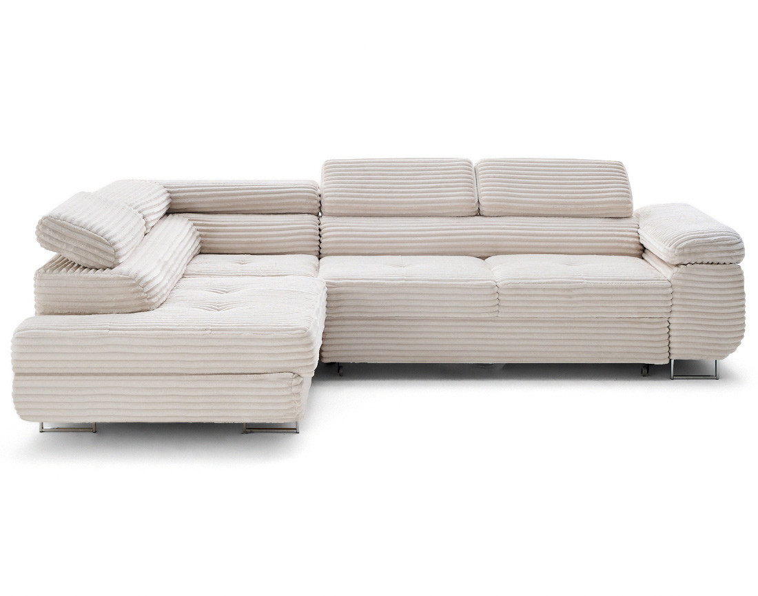 Canapé d'angle gauche 5 places convertible avec coffre et têtières en velours côtelé grosses côtes Zaria Canapé d'angle gauche 5 places convertible avec coffre et têtières en velours côtelé grosses côtes Zaria