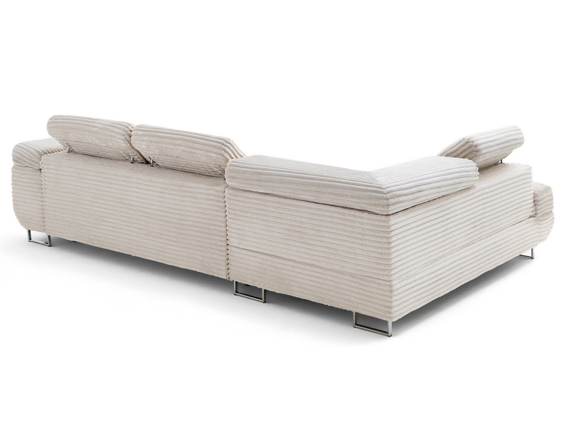 Canapé d'angle gauche 5 places convertible avec coffre et têtières en velours côtelé grosses côtes Zaria Canapé d'angle gauche 5 places convertible avec coffre et têtières en velours côtelé grosses côtes Zaria