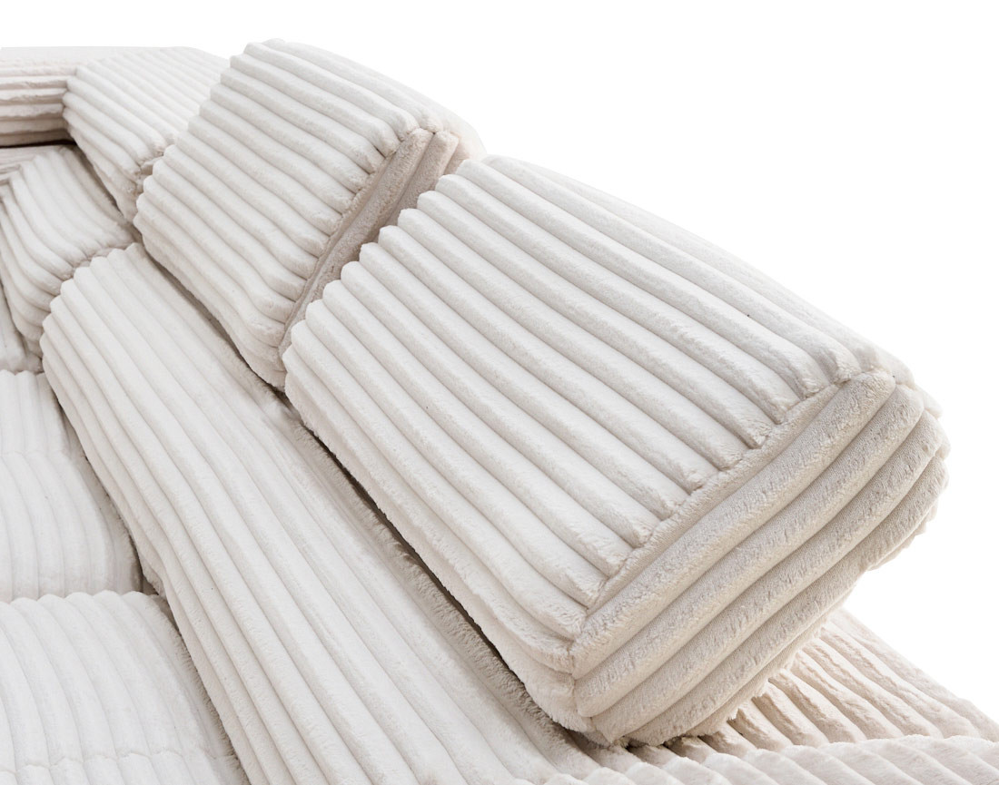 Canapé d'angle gauche 5 places convertible avec coffre et têtières en velours côtelé grosses côtes Zaria Canapé d'angle gauche 5 places convertible avec coffre et têtières en velours côtelé grosses côtes Zaria