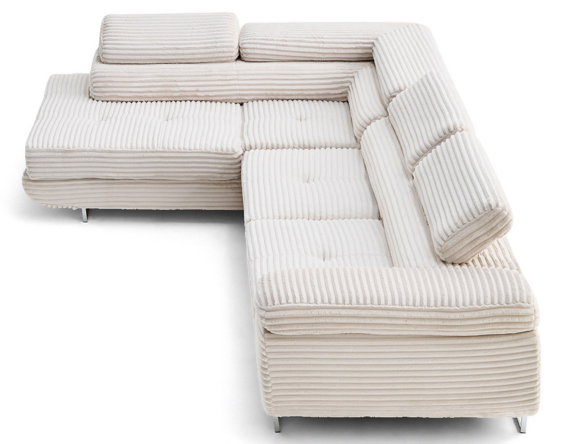 Canapé d'angle gauche 5 places convertible avec coffre et têtières en velours côtelé grosses côtes Zaria Canapé d'angle gauche 5 places convertible avec coffre et têtières en velours côtelé grosses côtes Zaria