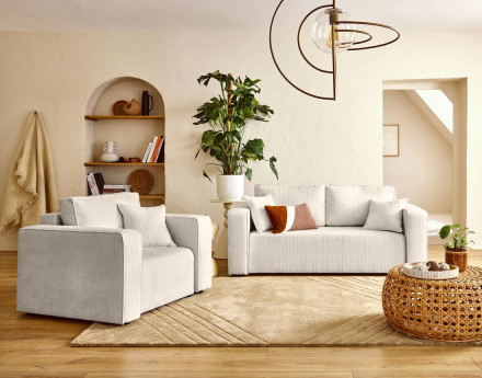 Canapé droit 2 places en velours côtelé plat Topaze