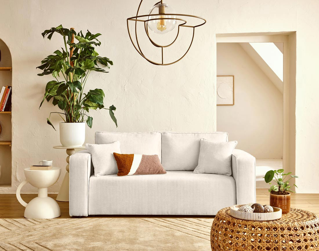 Canapé droit 2 places en velours côtelé plat Topaze Canapé droit 2 places en velours côtelé plat Topaze