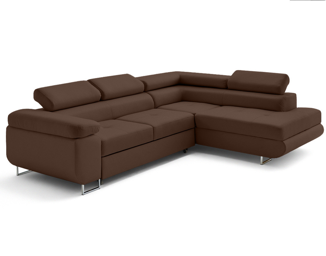 Canapé d'angle droit 5 places convertible avec coffre et têtières en simili Zaria